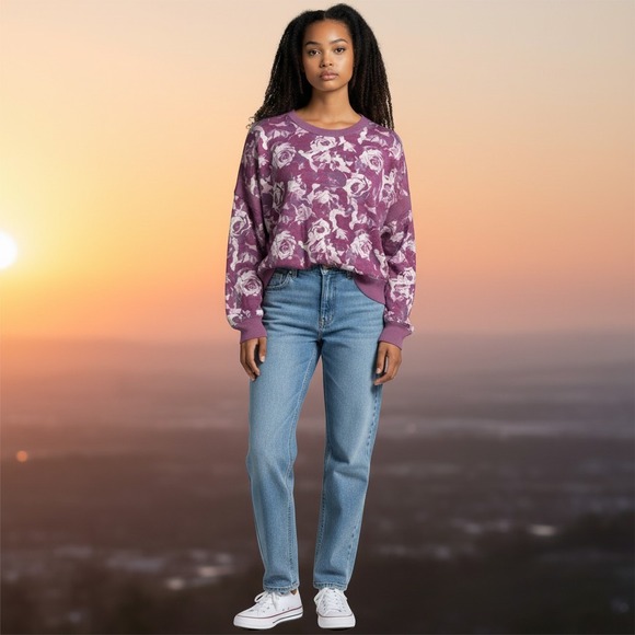Free People Movement Tops - Free People Movement Floral Open Back Long Sleeve Crop Top Purple Small Rose